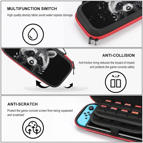 Vista 3 de Fern Raccoon Travel Carrying Case Tote Bag For Nintendo Switch Accessories Holds 20 Game Card Bag