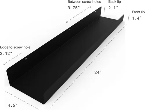 Vista 3 de Estante de pared de metal flotante hecho en Estados Unidos, repisa para fotos, acero fabricado en Estados Unidos, estante industrial resistente