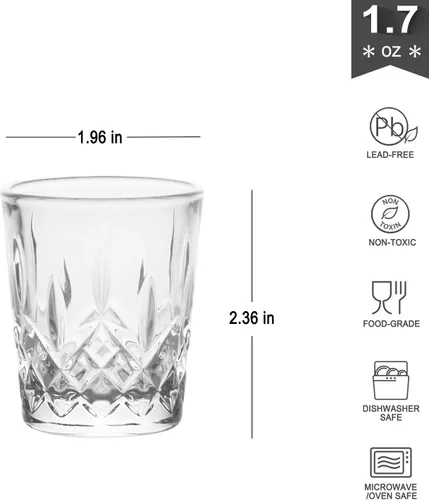 Vista 2 de 3021.01 JY001 - Vasos de chupito con patrones tallados, 1.7 onzas, juego de 6, transparente, JY001