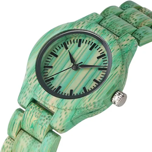 Vista 2 de Tiong Reloj de madera para mujer con correa de madera, diseño clásico analógico, colorido, de bambú, relojes para mujeres, parejas
