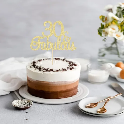 Vista 4 de Gyufise 1 decoración de 30 con purpurina dorada y fabulosos adornos para tartas de 30 años y fabulosos adornos para tartas de cumpleaños de 30 años