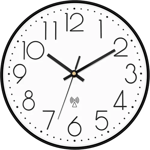 Vista 23 de Foxtop Reloj de pared atómico que funciona con pilas, redondo, analógico, moderno, juego automático para oficina, aula, dormitorio, cocina, sala