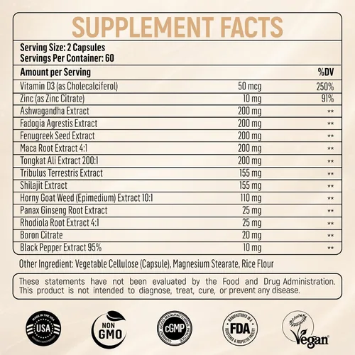 Vista 3 de DR. SUNSHINE Suplemento de Apoyo de Testosterona Formulado 14 en 1 – Complejo de Vitalidad Shilajit para Hombres, Apoyo de Fuerza y Resistencia