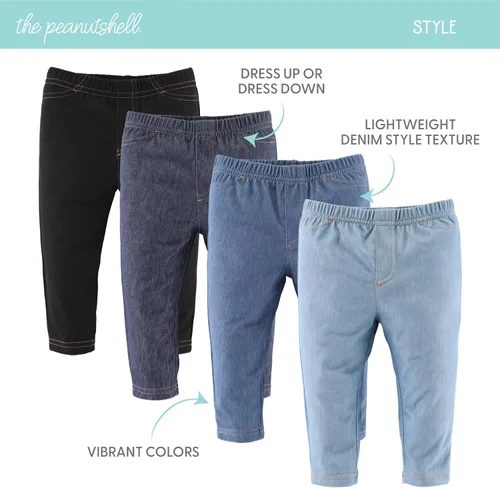 Vista 4 de The Peanutshell Jeggings de bebé para niños y niñas, mezclilla elástica súper suave, unisex, paquete de 4