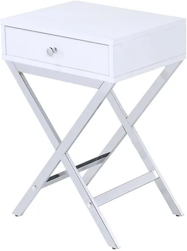 Vista 4 de Acme Mesa auxiliar rectangular de 16 pulgadas con 1 cajón de almacenamiento, tubo de metal estilo X para sala de estar, dormitorio, oficina, fácil
