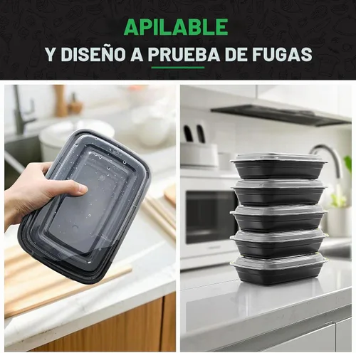 Vista 6 de WUHUIXOZ Contenedor de preparación de comidas, paquete de 50 recipientes de almacenamiento de alimentos de 32 onzas con tapas, caja Bento desechable