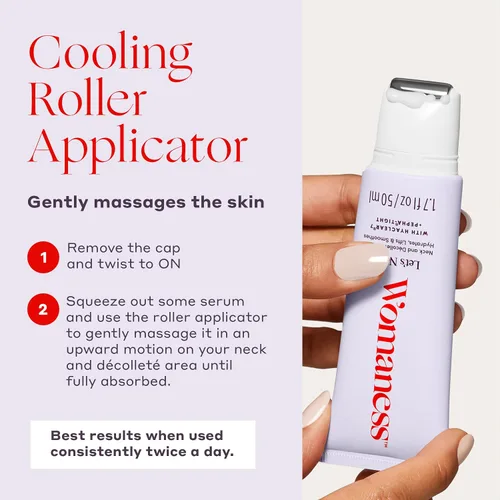 Vista 7 de Womaness Suero Reafirmante de Cuello - Hidrata, Levanta y Suaviza con Aplicador de Rodillo Enfriante y Masajeador - Crema para Mujeres para Suavizar