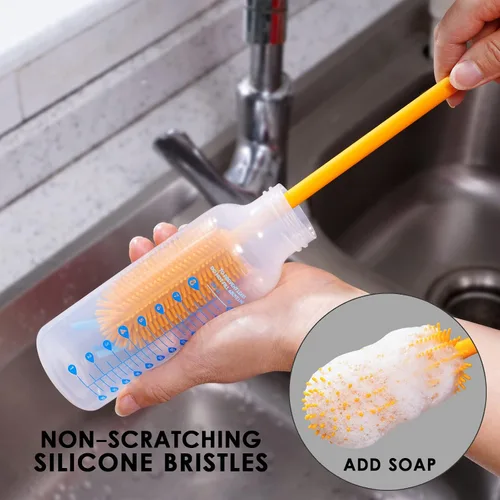 Vista 8 de Cepillo de Botella de Silicona, Cepillo Limpiador de Botellas de Agua con Mango Largo, Perfecto para Limpiar Recipientes de Cuello Estrecho