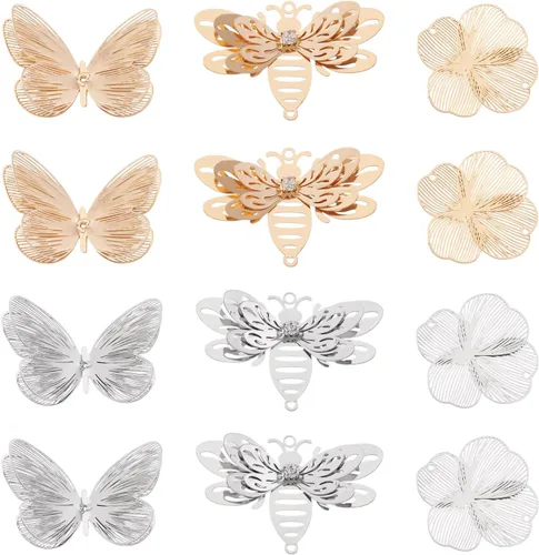 Vista 7 de Craftdady Colgantes colgantes de metal con dijes de mariposa Oro claro + platino