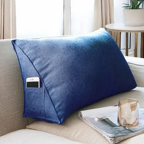 Vista 12 de Almohada de cabecera con protección de cintura, almohada de lectura, almohada triangular de cuña, cojín de espalda larga con funda extraíble