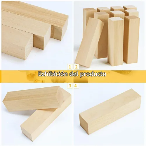 Vista 3 de Paquete de 10 bloques de tallado de tilo, bloques de madera maciza suave de 4 x 1 x 1 pulgada, bloques de madera sin terminar para tallar y tallar