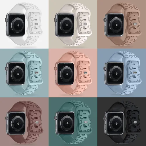 Vista 7 de Correas deportivas de silicona con grabado de leopardo para Apple Watch Band de 1.575 in 1.496 in 1.614 in 1.654 in 1.732 in 1.772 in 1.811 in 1.929