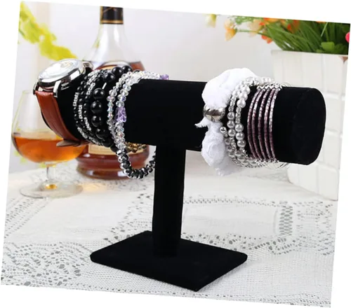 Vista 3 de ARTIBETTER Torre de exhibición para soporte de barra en T de estante negro, soportes para joyería de nivel simple, organizador desmontable negro