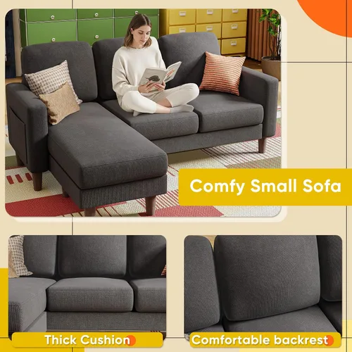 Vista 5 de YESHOMY Sofás para sala de estar, sofá con otomana móvil, sofá pequeño con chaise reversible y bolsillos laterales, sofá en forma de L para espacios