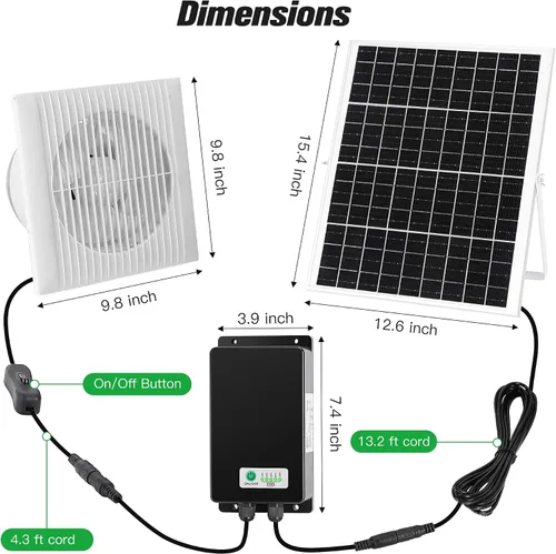 Vista 2 de blessny Ventilador de escape recargable solar de 8" para invernadero