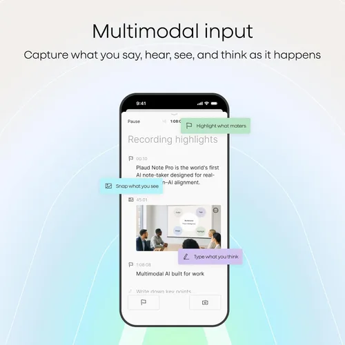 Vista 3 de Grabadora de voz AI, grabadora de voz PLAUD Note con funda, control de aplicaciones, transcribir y resumir potenciado por ChatGPT, compatible con 59
