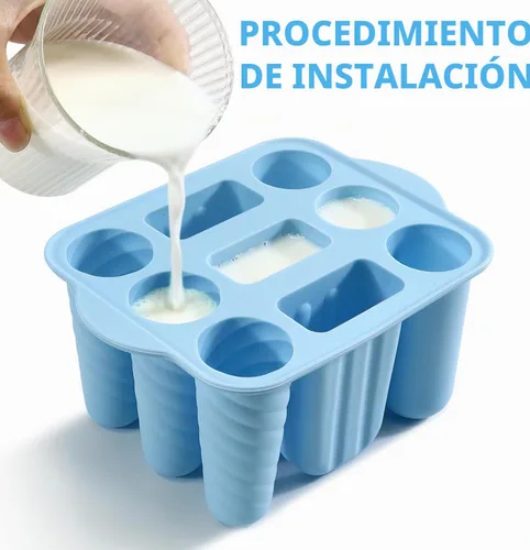 Vista 5 de Moldes de paletas de 9 cavidades con 50 varillas de madera sin BPA Azul