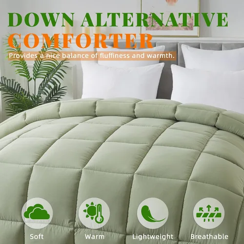 Vista 3 de Cosybay - Edredón con relleno alternativo y acolchado suave, para todas las estaciones, inserto de colcha con pestañas en las esquinas, 88x92 Verde