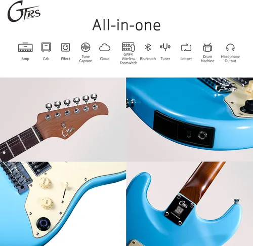 Vista 4 de GTRS S800 Kit de guitarra eléctrica inteligente con sistema de efectos, recogida HHS, máquina de tambor de bucle, batería de 12 horas de duración