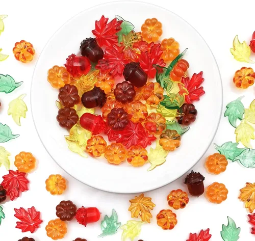 Vista 2 de 125 piezas de relleno de jarrón de otoño para decoración del día de Acción de Gracias, dispersión de mesa de calabaza acrílica, mini hojas de otoño
