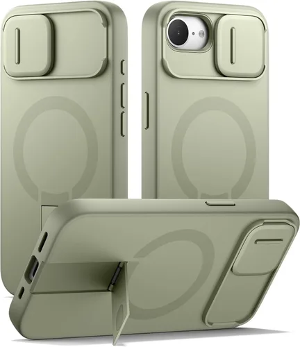 Vista 41 de SURITCH Funda para iPhone 12/12 Pro con cubierta magnética para cámara deslizante y soporte ajustable, compatible con MagSafe, funda protectora Negro