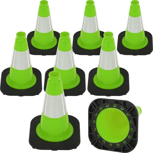 Vista 29 de Conos de Tráfico de PVC Naranja/Verde Fluorescente, Cono de Estacionamiento con Base Negra Pesada Estructuralmente Estable Resistente a