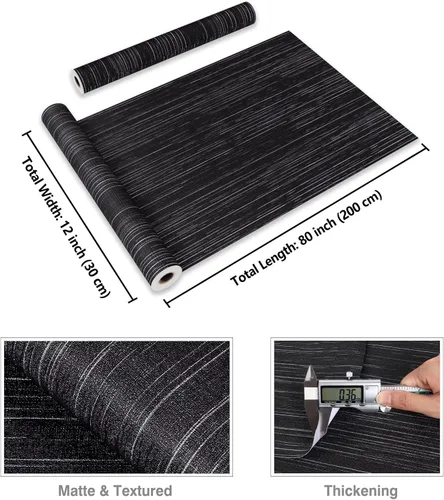 Vista 8 de CRE8TIVE Papel Tapiz Negro de Tela de Hierba Despegar y Pegar Texturizado Tela de Lino Tejido Negro Papel de Contacto para Paredes Autoadhesivo
