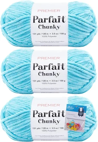 Vista 30 de Premier Yarns Parfait - Ovillo de felpilla grueso, 3.5 onzas, 6 unidades, peso súper voluminoso, paquete de 3 unidades con marcadores de puntada