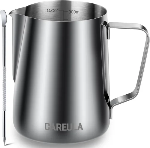 Vista 12 de Jarra de espuma de leche, taza espumadora de leche de acero inoxidable de 12 onzas, jarra de vapor para barra de café, capuchino, accesorios para A0
