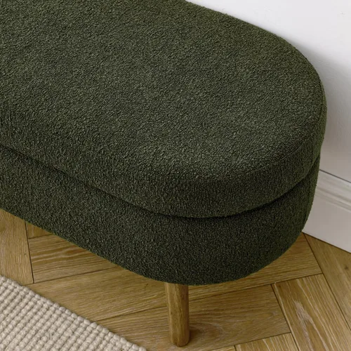 Vista 7 de Banco de almacenamiento ovalado otomano, taburete con patas de madera de goma para sala de estar, entrada y dormitorio (verde)