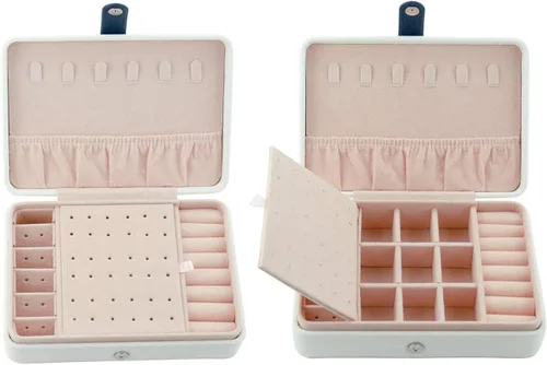 Vista 2 de CHYA Joyero pequeño para mujeres y niñas, estuche organizador de joyas de viaje de piel sintética, soporte portátil para almacenamiento de joyas
