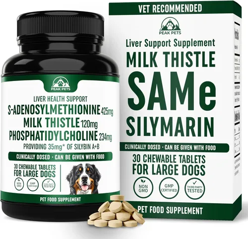 Vista 9 de Suplemento de apoyo hepático para perros medianos con silimarina (SAMe y silybina) S-adenosil-L-metionina (SAM-e) y silybum (cardo lechería)