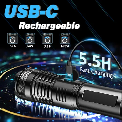 Vista 5 de ISUNMEA Linterna Recargable Potente, 2 Unidades de Linternas LED Potentes con Zoom de 1500LM Lúmenes Altos con 5 Modos Impermeable Linterna de Mano