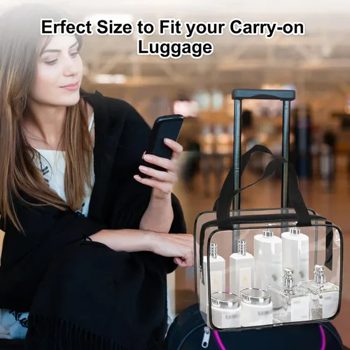 Vista 7 de APREUTY Bolsas de maquillaje transparentes, aprobadas por la TSA, juego de 3 bolsas de maquillaje grandes de PVC transparente con asa de cremallera