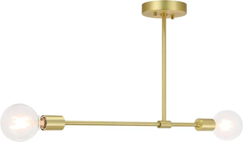 Vista 3 de XiNBEi Lighting Lámpara de techo semiempotrada de latón moderna Sputnik de 2 luces, lámpara de techo industrial para dormitorio, comedor, pasillo