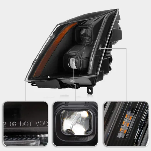 Vista 4 de ACANII - Para [Modelo Halógeno] 2008-2014 Cadillac CTS Conjunto de Faros Delanteros LED de Tubo Proyector Switchback con Carcasa Negra