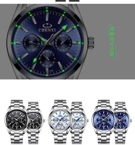 Vista 5 de Gosasa Couple Watches Women and Men Silver Stainless Steel Watches His or Hers Quartz Watches
