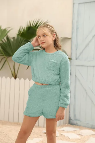 Vista 3 de Mafulus Conjunto de pantalones de dos piezas para niñas, cómodos, ligeros, de manga larga, con bolsillos
