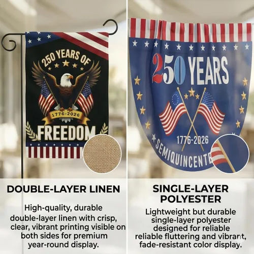 Vista 3 de [Juego de 2] Bandera de Estados Unidos de 250 aniversario, 2 unidades, bandera de jardín estadounidense, diseño de águila patriótica de doble cara