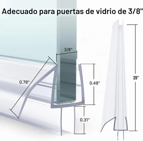 Vista 2 de AmazerBath Sello inferior de puerta de ducha sin marco de 39 pulgadas (juego de 2) – transparente, adecuado para vidrio de 3/8 pulgadas