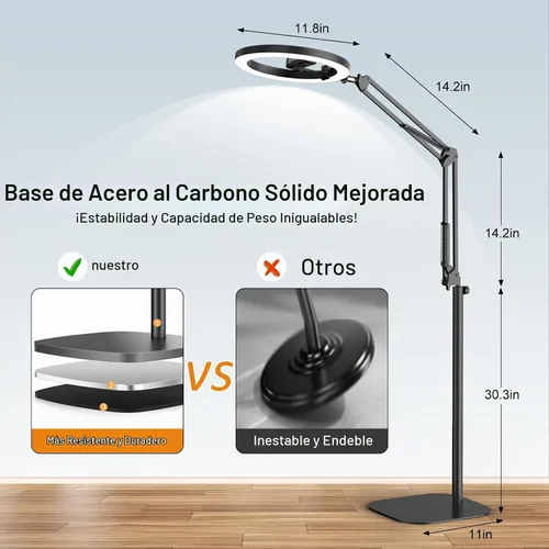 Vista 5 de Anillo de luz con trípode para iPhone, soporte de cámara de teléfono superior con luz y soporte para teléfono para grabación, luz selfie de 10