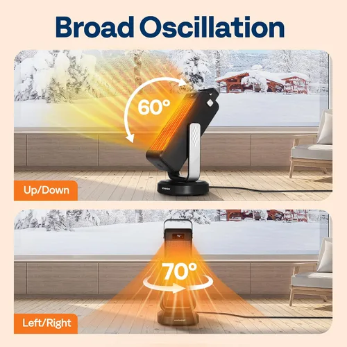 Vista 3 de VIVOHOME Calentador de espacio para uso en interiores, calentador de espacio silencioso portátil oscilante 3D para habitación grande, calentador