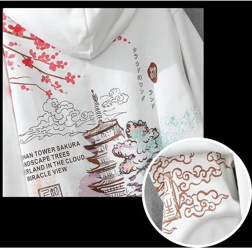 Vista 4 de Sudadera con capucha y cordón de Harajuku, diseño de Sakura, unisex, con capucha, estilo punk, japonés, para invierno, cálido, ropa Y2K