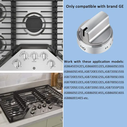 Vista 4 de WB03X24818 - Perillas de estufa de gas con aspecto de acero inoxidable, pomos de control de quemador de cocina de plástico, compatibles con perilla
