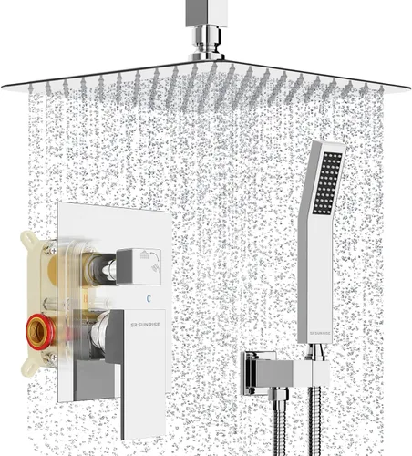 Vista 10 de SR SUN RISE Sistema de Ducha Montado en el Techo de 10 Pulgadas Conjunto Combinado de Ducha Mezcladora de Lluvia Sistema de Cabezal de Ducha Tipo