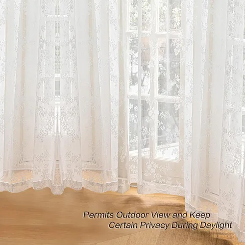 Vista 7 de Cortinas traslúcidas de encaje blanco de 45 pulgadas de largo, paneles de cortinas plisadas para ventana, 26 pulgadas de ancho x 45 pulgadas