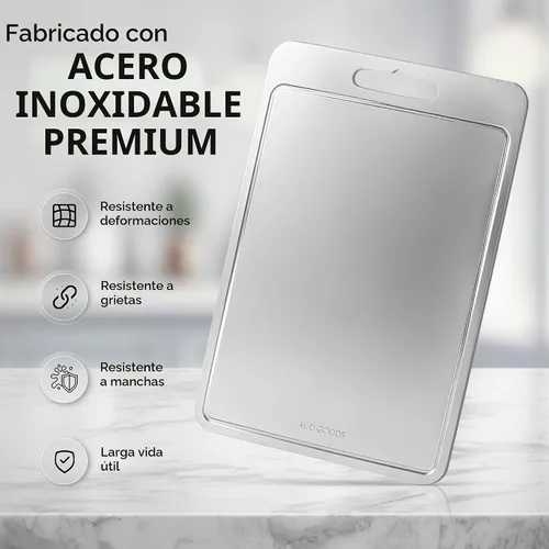 Vista 5 de Tablas de cortar de acero inoxidable para cocina, tabla de cortar de acero inoxidable con ranuras para jugo, doble cara, paquete de 3 tamaños