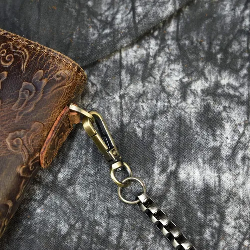 Vista 4 de Cartera larga de cuero genuino para hombre, cartera con tarjetero y bolsillo para monedas