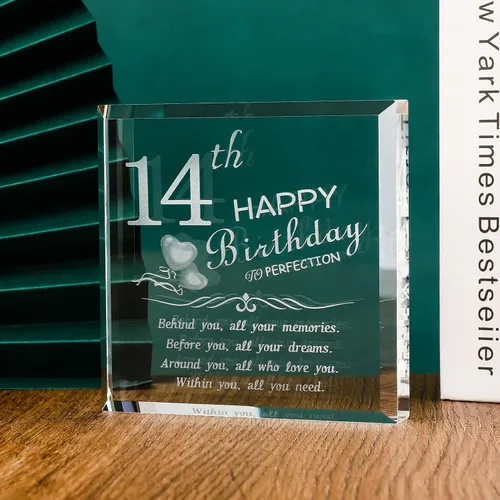 Vista 3 de Movdyka Ideas de regalo para niñas de 14 años, divertidos bloques de cristal grabados personalizados detrás de todos los recuerdos, regalos de feliz