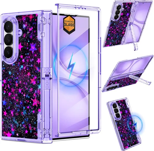 Vista 30 de Hekodonk Funda para Galaxy Z Fold 6, compatible con MagSafe, brilla en la oscuridad, protector de pantalla frontal, soporte, protección de bisagra